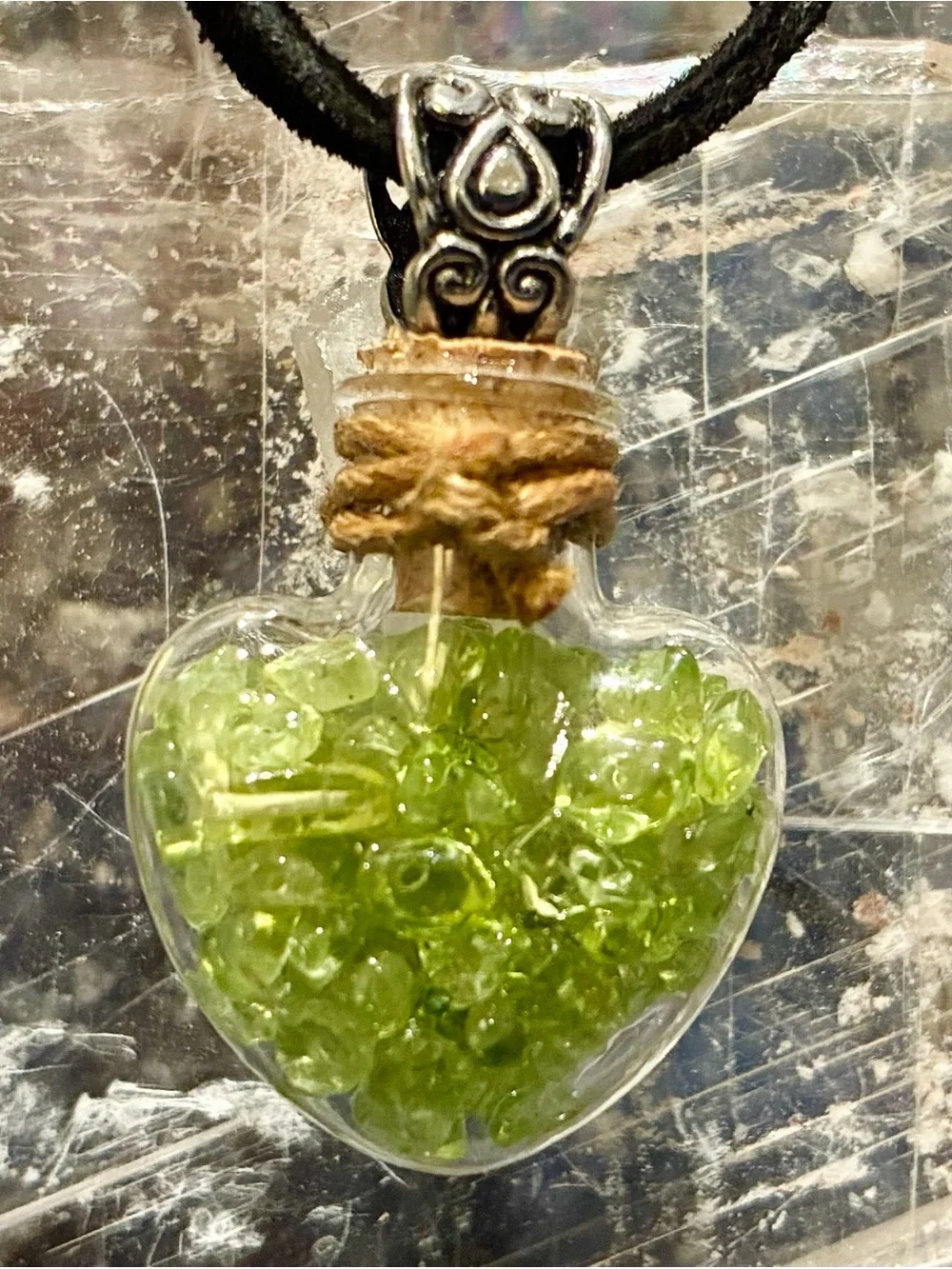 Handcrafted Peridot Heart Crystal Pendant Necklace